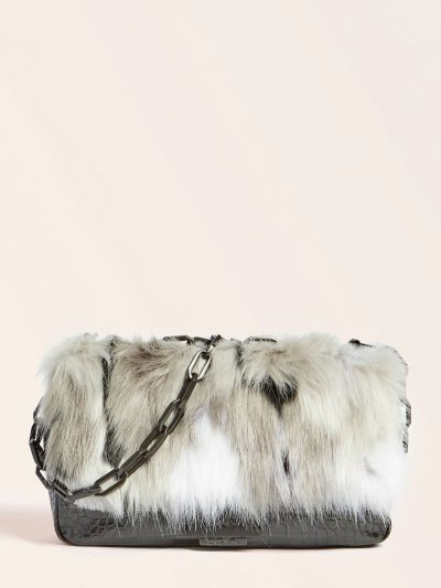 Guess Helma Faux Fur Kadın Çapraz Askılı Çanta Siyah | TR-532879