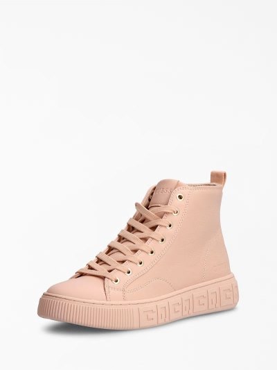 Guess Invyte Deri Blend Kadın High Top Sneakers Pembe | TR-058819