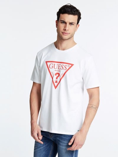 Guess Istanbul Logo Erkek Tişört Beyaz | TR-988660