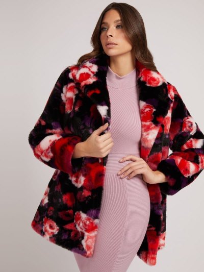 Guess Jacquard Faux Fur Kadın Kaban Floral Fantasy | TR-932338