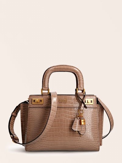 Guess Katey Croc Print Kadın El Çantası Krema | TR-962264