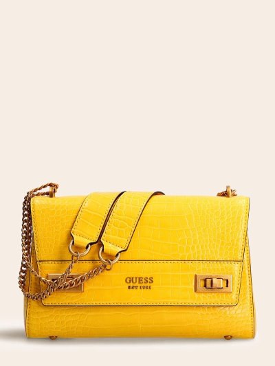 Guess Katey Croc Print Kadın Çapraz Askılı Çanta Sarı | TR-672230