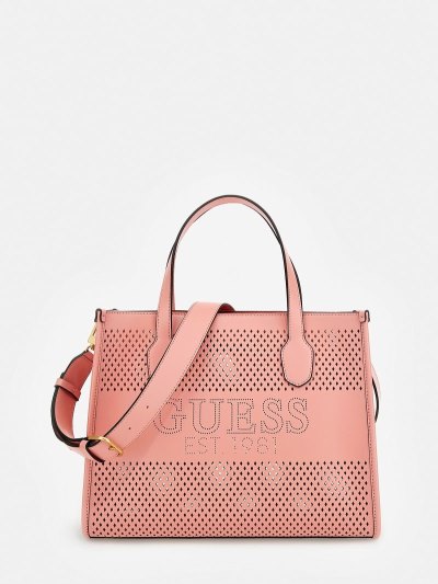 Guess Katey Perforated Kadın El Çantası Pembe | TR-400453