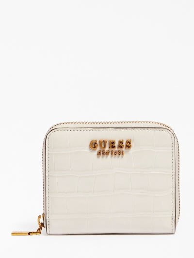 Guess Laurel Croc Print Mini Kadın Cüzdan Beyaz | TR-754799