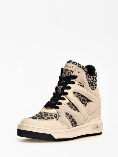 Guess Lisa Animalier Kadın High Top Sneakers Siyah | TR-480702