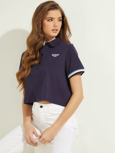 Guess Logo Embroidery Kadın Polo Gömlek Mavi | TR-483675