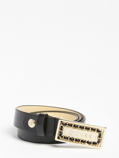 Guess Logo Lettering Plate Belt Kadın Kemer Siyah | TR-203973