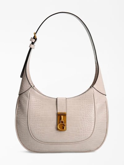 Guess Maimie Croc Print Kadın Hobo Çanta Beyaz | TR-142185