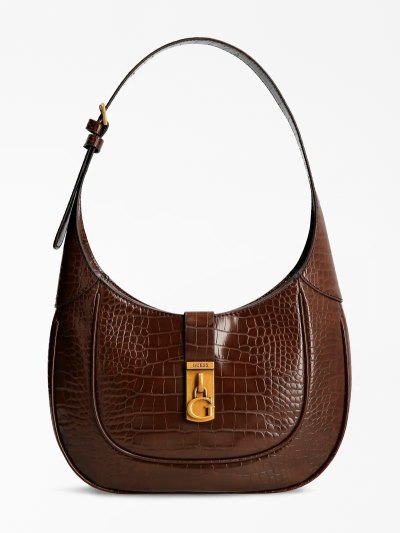 Guess Maimie Croc Print Kadın Hobo Çanta Kahverengi | TR-160333