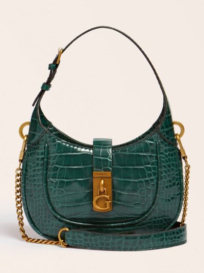 Guess Maimie Croc Print Mini Kadın Hobo Çanta Yeşil | TR-287955