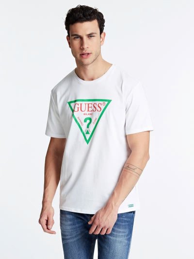 Guess Milan Logo Erkek Tişört Beyaz | TR-942869