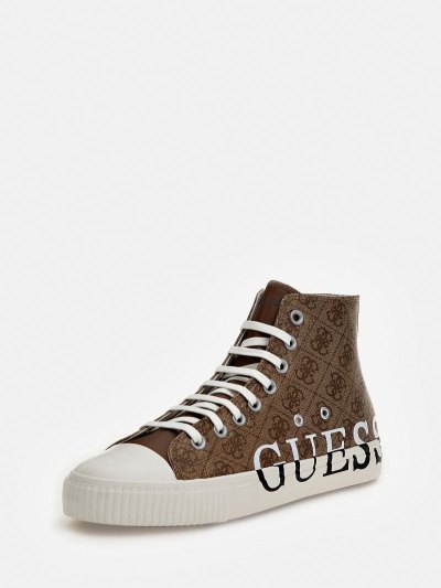 Guess New Winners 4g Logo Erkek High Top Sneakers Bej Rengi | TR-925821