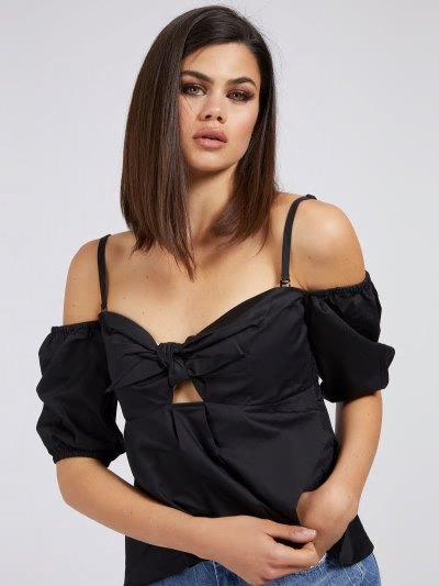 Guess Off-shoulder Knotted Kadın Üstler Siyah | TR-457509