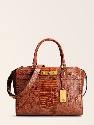 Guess Raffie Croc Print Kadın El Çantası Kahverengi | TR-084197