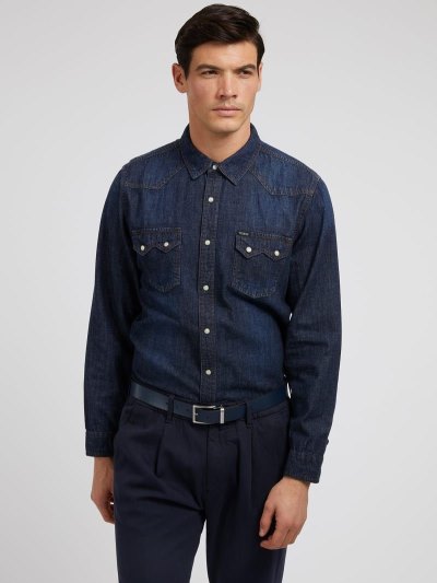 Guess Regular Fit Erkek Denim Shirts Mavi | TR-300813