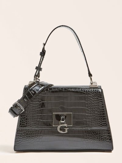 Guess Stephi Croc Print Kadın El Çantası Siyah | TR-219885