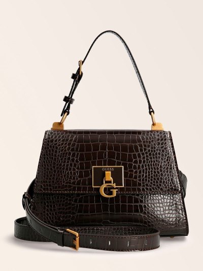 Guess Stephi Croc Print Kadın El Çantası Kahverengi | TR-223089