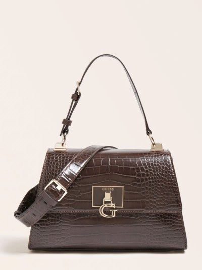 Guess Stephi Croc Print Kadın El Çantası Kahverengi | TR-308858