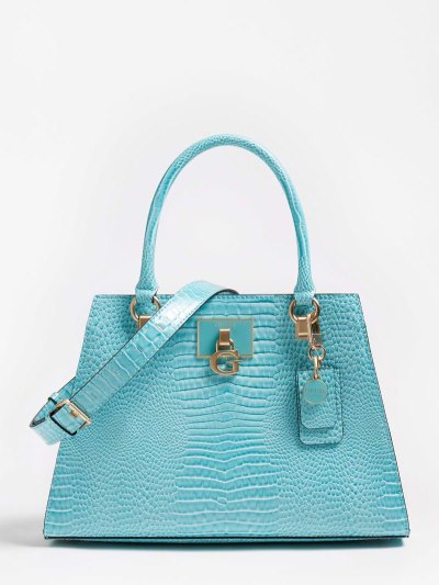 Guess Stephi Croc Print Kadın El Çantası Açık Mavi | TR-530068