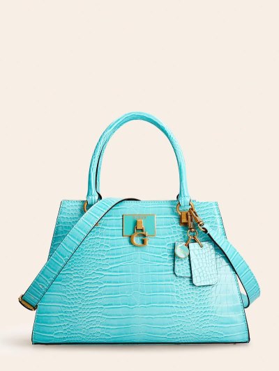 Guess Stephi Croc Print Kadın El Çantası Açık Mavi | TR-796470