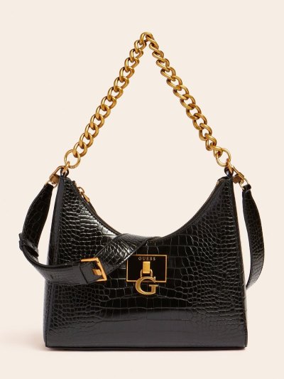 Guess Stephi Croc Print Kadın Hobo Çanta Siyah | N6MSTRUG