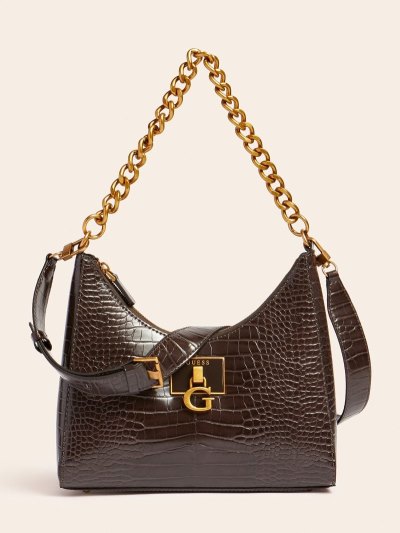 Guess Stephi Croc Print Kadın Hobo Çanta Kahverengi | TR-388600