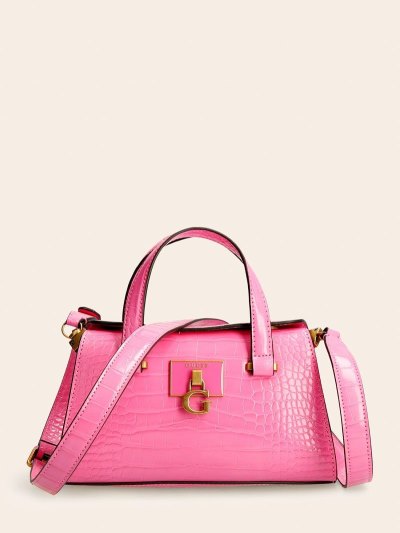 Guess Stephi Croc Print Mini Kadın El Çantası Pembe | TR-535106