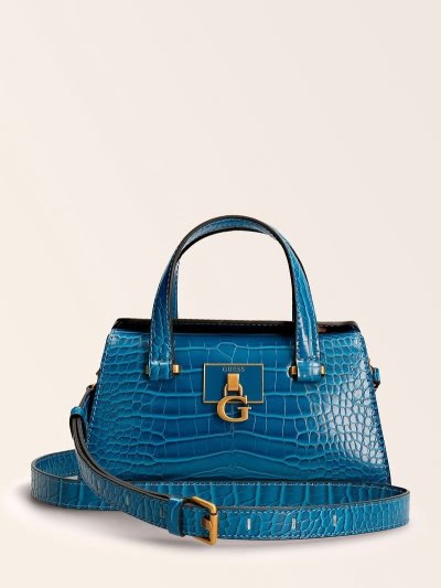 Guess Stephi Croc Print Mini Kadın El Çantası Mavi | TR-570839