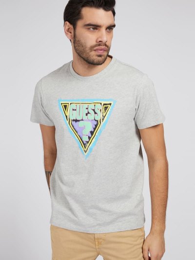 Guess Triangle Logo Erkek Tişört Gri | TR-109460