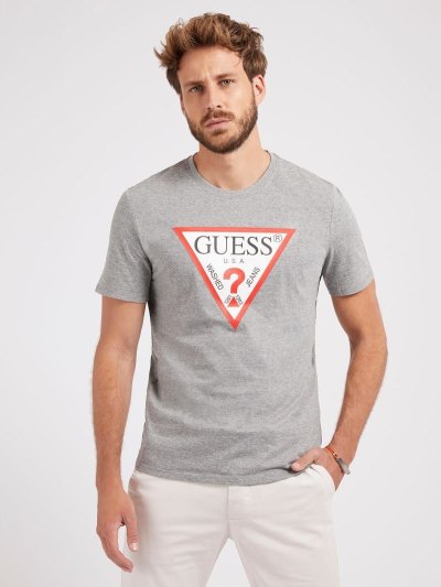 Guess Triangle Logo Erkek Tişört Gri | TR-250582