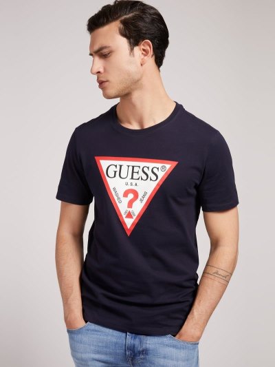 Guess Triangle Logo Erkek Tişört Mavi | TR-620668