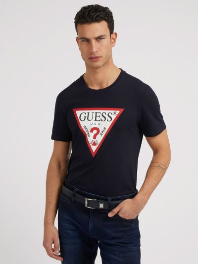 Guess Triangle Logo Erkek Tişört Mavi | TR-747162