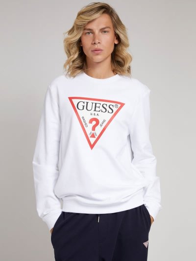 Guess Triangle Logo Erkek Tişörtü Beyaz | TR-459122