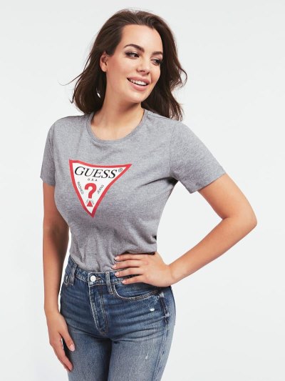 Guess Triangle Logo Kadın Tişört Gri | TR-509871