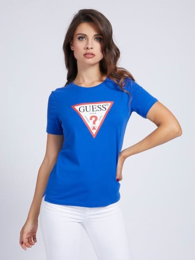 Guess Triangle Logo Kadın Tişört Mavi | TR-116800