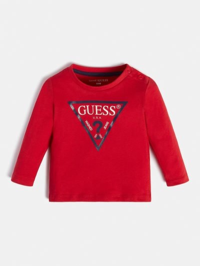 Guess Triangle Logo Sleeves Çocuk Tişört Kırmızı | TR-986628