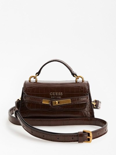 Guess Tullia Croc Print Micro Kadın El Çantası Kahverengi | TR-913130