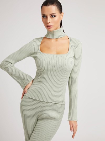 Guess Turtle Neck Rib Kadın Kazak Yeşil | TR-962870