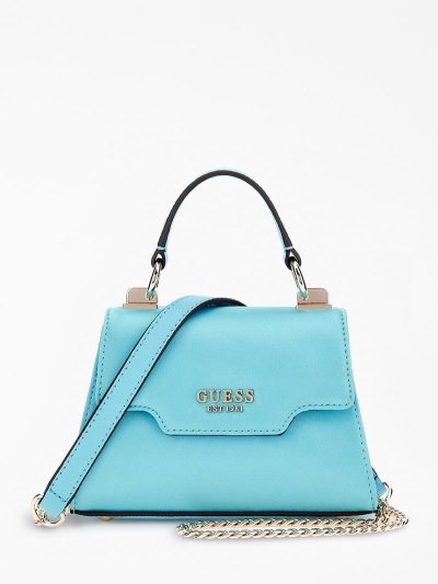 Guess Velina Satin Mini Kadın El Çantası Açık Mavi | TR-713272