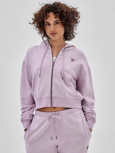 Guess Zipped Small Triangle Logo Kadın Tişörtü Lilac | TR-813241