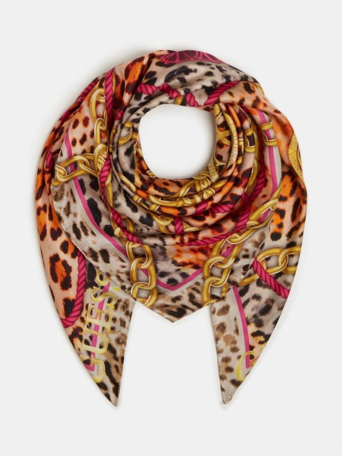 Guess 4g Logo Animalier Kadın Neckerchief Beyaz | TR-972642