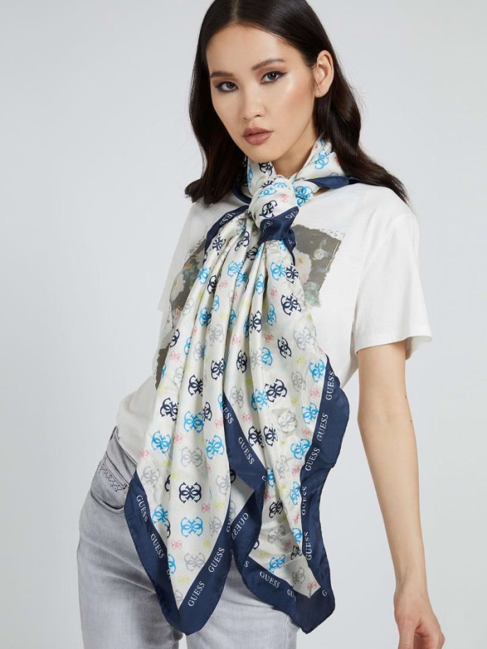 Guess 4g Logo Print Silk Kadın Neckerchief Mavi | TR-078743