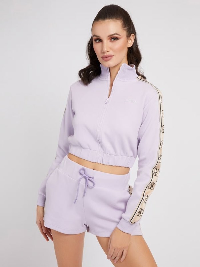 Guess 4g Logo Tape Zip Sabitleme Kadın Tişörtü Lilac | TR-510525