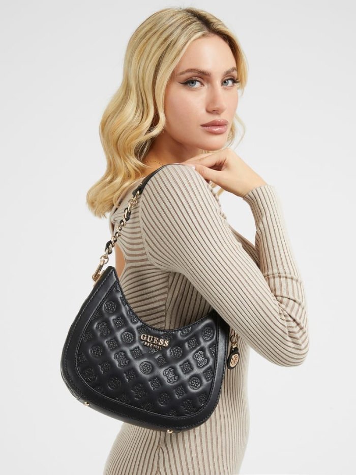 Guess Abey Debossed-logo Mini Kadın Hobo Çanta Siyah | TR-182407