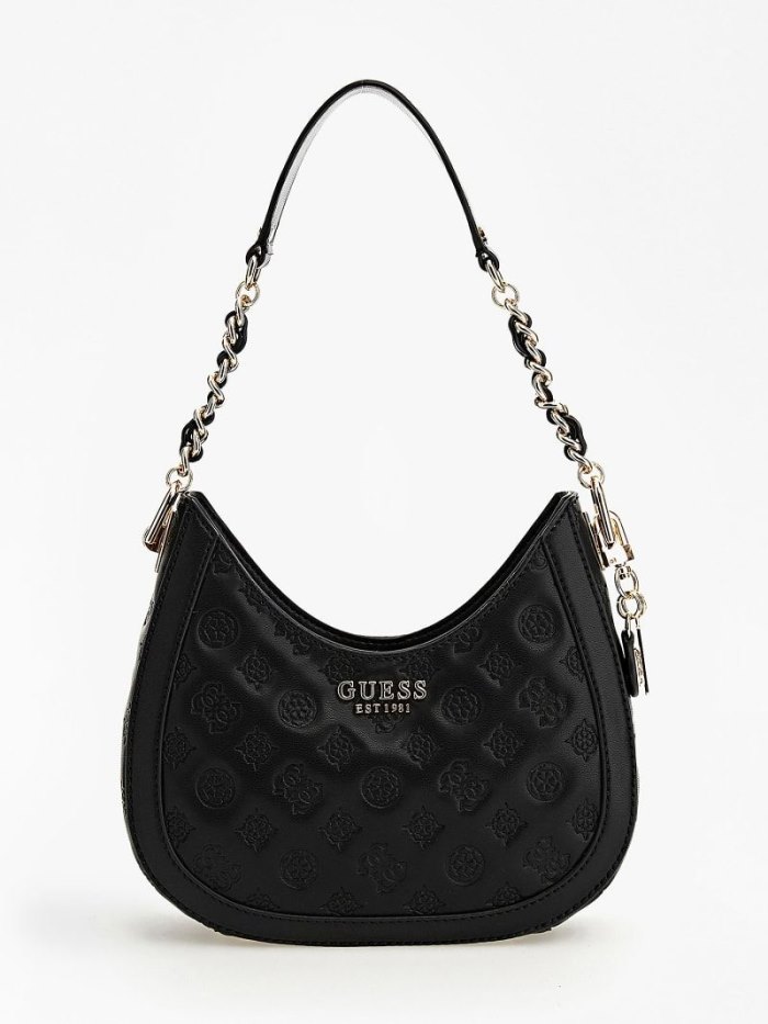 Guess Abey Debossed-logo Mini Kadın Hobo Çanta Siyah | TR-182407