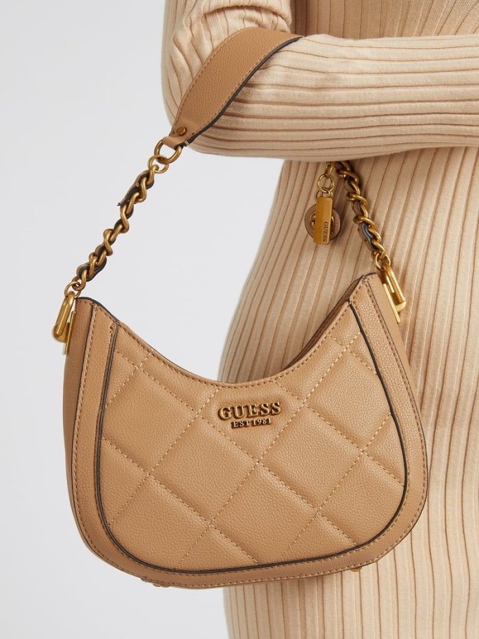 Guess Abey Kapitone Mini Kadın Hobo Çanta Bej Rengi | TR-787275