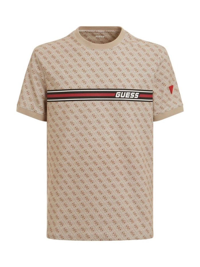 Guess All Over Logo Erkek Tişört Bej Rengi | TR-010513