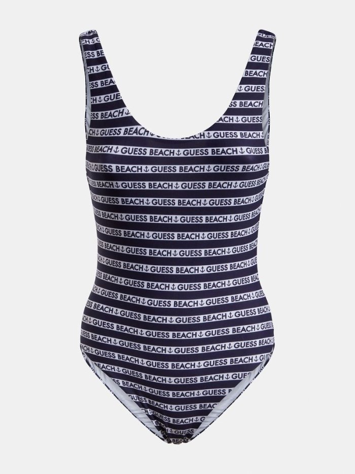 Guess All Over Logo Kadın One Piece Swimsuits Mavi | TR-986961