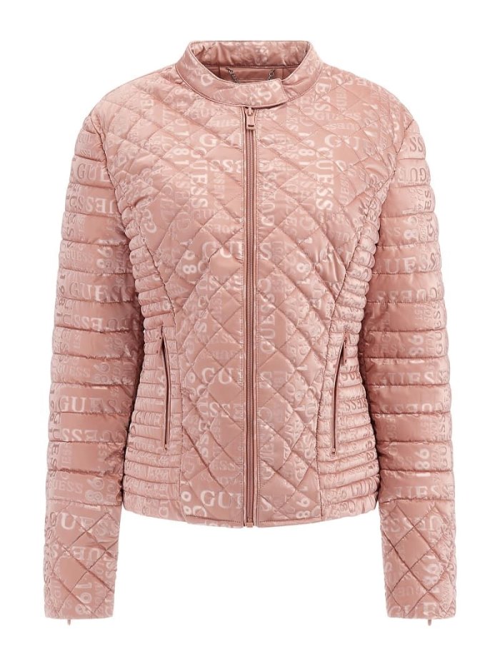 Guess All Over Logo Kadın Puffer Jacket Pembe | TR-522301