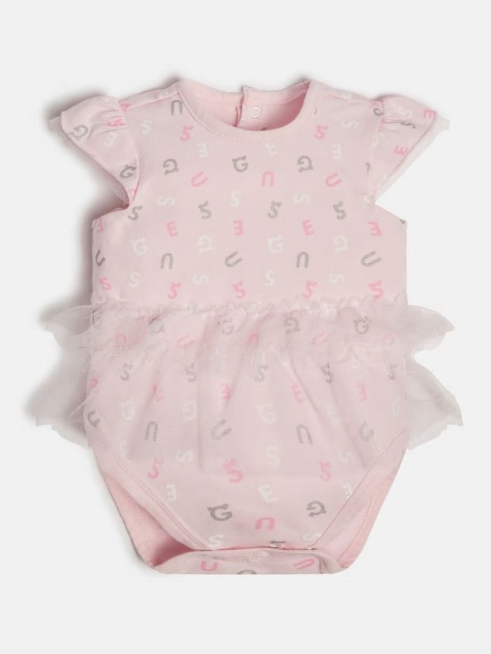 Guess All Over Logo Print Body Çocuk Bodysuit Pembe | TR-557840